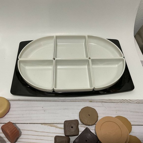 Vtg Ornamin Black White Serving Platter Tray With Sections Relish, Charcuterie - Picture 3 of 5